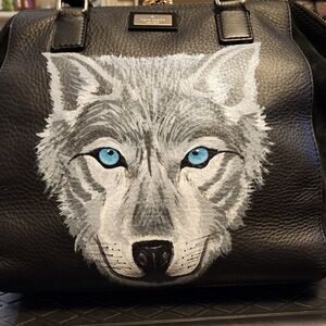 SOLD Kate Spade Custom Black Leather/Suede Tote with Wolf Design